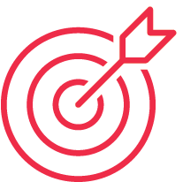 Icône avec une flèche au centre de cercles, symbolisant une cible atteinte