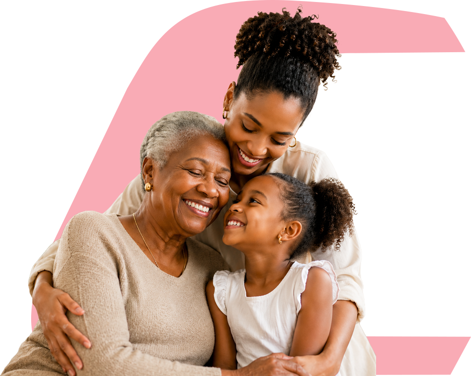 Grand-mère, mère et fillettes, devant le logo de Capital Bank