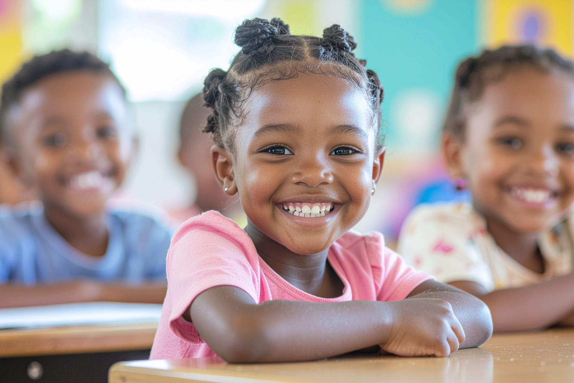 Fillette et camarade de classe qui sourient à l'école
