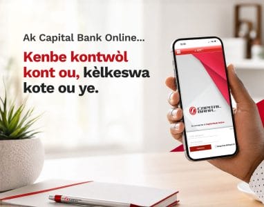 Zoom sur un téléphone affichant l'écran de Capital Bank Online