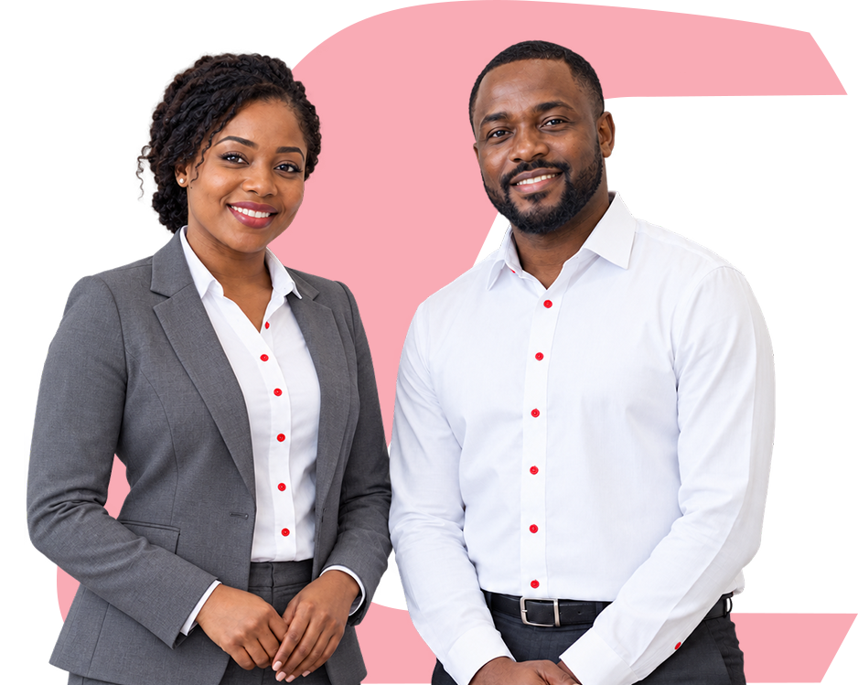 2 employés de Capital Bank, confiants et souriants